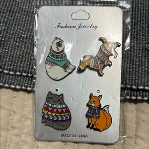 Cute Sweater Animal Enamel Pins Set of 4